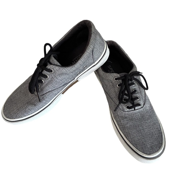 Men’s Sperry Gray Top Siders Low Top Lace Up Canvas Sneaker Deck Shoes Size 9W - Picture 3 of 9